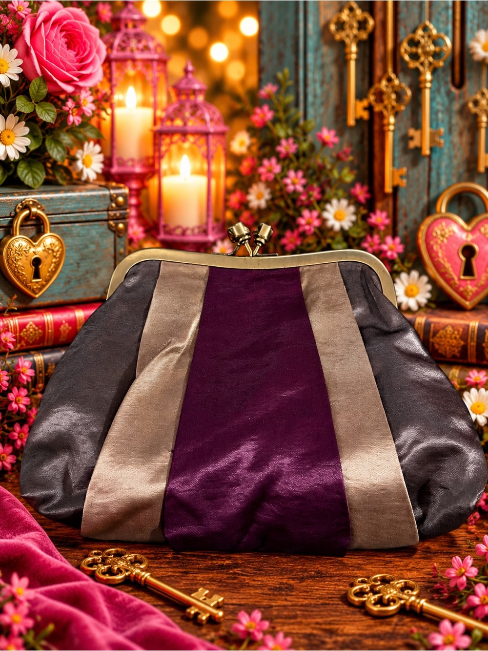 Purple & Gray Ladies Kiss-Lock Clutch